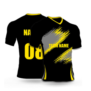 Camiseta de Fútbol Sublimada Personalizada para Hombre, Negra y Amarilla, Cuello Redondo, Manga Corta, Absorbe la Humedad, Ajuste Atlético, Impresión con Nombre del Equipo, 140 g/m² - Product Image 3
