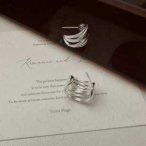 Pendientes de plata de ley s925 de varias líneas, estilo de diseño arquitectónico japonés y coreano, pendientes curvos artísticos simples. - Product Image 1