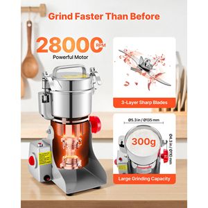 Molino Eléctrico de Alimentos de 1500W y 300g, Pulverizador de Acero Inoxidable de Alta Velocidad (28000 RPM) para Especias, Maíz y Granos Secos - Product Image 4