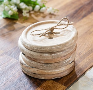 ชุดจานรองแก้วไม้ทำมือทรงกลมสไตล์เรโทร พร้อมดีเทลเชือกป่าน - Product Image 4