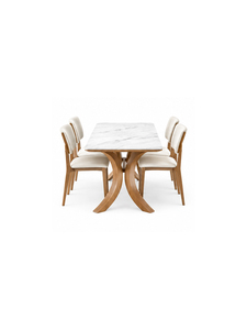 Modern Midcentury Rectangular <b>Dining</b> Table With Marble Top And Wooden Legs 4 Seater Stable Design Home Furniture Set - Product Image 1