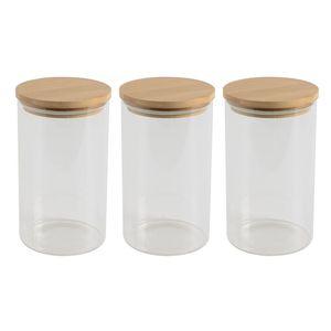 Clear Glass <b>Kitchen</b> <b>Storage</b> Vessel Wood Cover Airtight Dishwasher Safe Microwavable Food <b>Jar</b> Flour Rice Pasta Oats Granola Beans - Product Image 5