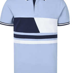 Polo de hombre con paneles geométricos multicolor 2026, estilo casual elegante, manga corta, corte ajustado, azul cielo y azul marino con ribetes acanalados - Product Image 5