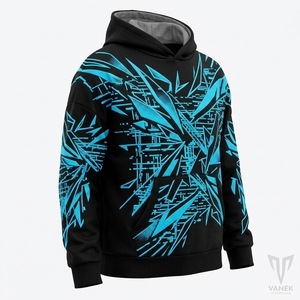 Sweat-shirt décontracté surdimensionné pour homme, noir, imprimé géométrique bleu, imprimé par sublimation, tricoté, 100% coton, vêtements d'hiver - Product Image 2