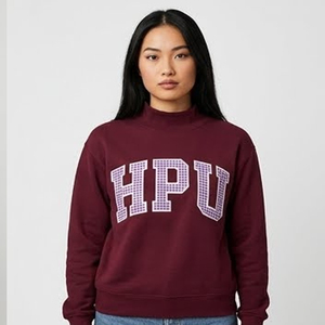 HPU Letter Crewneck Sweatshirt <b>Maroon</b> Regular Fit Women Oversized Crewneck Sweatshirt Custom Varsity Letter Graphic Pullover - Product Image 3