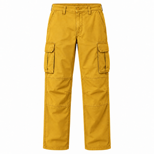 Button Fly Stylish <b>Cuffed</b> Design Casual Straight Pattern Mid Waist Men's Comfortable Lightweight <b>Cargo</b> <b>Pants</b> Breathable Fabric - Product Image 1