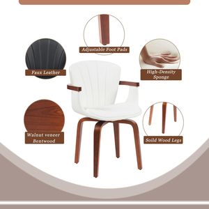 Juego de 2 Sillas de Comedor Giratorias de Madera Curvada Estilo Moderno de Mediados de Siglo, Sillas de Acento con Cuero PU Prensado en Caliente Blanco - Product Image 5