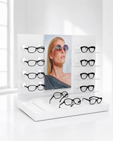 Présentoirs et étagères autoportants d'angle en acrylique personnalisés pour lunettes de soleil, pour un design moderne de magasin d'optique