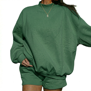 OEM Service Customized <b>Embroidery</b> High Quality Fabric Women's Winter Wear Long Sleeve Mock Neck Sweatshirt & Short Two Piece <b>Set</b> - Product Image 6