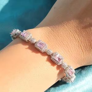 Women 925 Sterling <b>Silver</b> Fancy Round Brilliant Cut Lab Grown Diamond Plate <b>Bracelet</b> 10 Gram Elegant Luxury Fashion Jewelry - Product Image 4