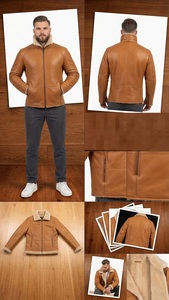 Veste bomber d'hiver pour homme en cuir d'agneau véritable, style vintage, respirante, écologique, avec doublure en fausse fourrure - Product Image 4