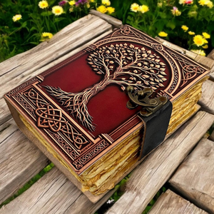 Tree of Life <b>Leather</b> Journal, Handmade <b>Leather</b> <b>Bound</b> Grimoire, 400 Pages, Vintage Deckle Edge <b>Book</b> of Shadows, Witchy Gift - Product Image 4