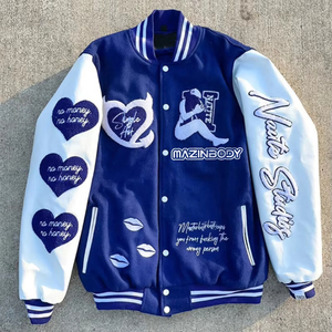 Veste universitaire de qualité supérieure en laine et cuir, avec broderie de patchs en chenille, style baseball haut de gamme - Product Image 2