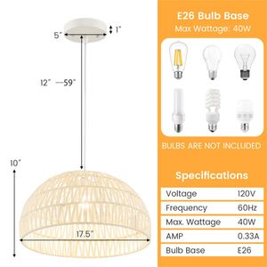 Lampada a Sospensione in Rattan Stile Rustico Moderno di Lusso, Regolabile in Altezza - Product Image 6