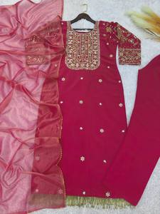 Conjunto de traje Salwar de 3 piezas bordado de diseñador para mujer |   Ropa Étnica Tradicional India - Product Image 5