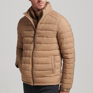 Men's Winter Puffer Jacket Stand Collar Windproof Casual Patchwork <b>Covered</b> <b>Button</b> Closure Polyester Wadding Regular Fit Front - Product Image 1