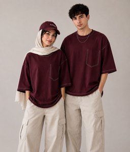Camiseta Personalizada Extra Grande con Costuras en Contraste para Hombre y Mujer, Algodón Grueso de 240-260 GSM, Estilo Urbano, con Bolsillo, Unisex, OEM, ODM - Product Image 1