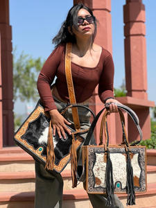 Bolso de mano con flecos de piel de vaca occidental, bolso elegante tallado a mano, superventas, para mujer, multiusos - Product Image 3