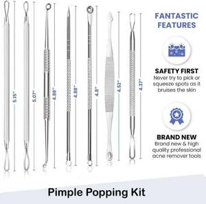 Kit de 7 Herramientas para Eliminar Puntos Negros, Extractor de Acné, Espinillas y Comedones de Acero Inoxidable con Herramientas de Doble Punta - Product Image 2
