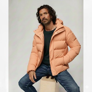 Men's Olive Green Hooded Puffer <b>Jacket</b> Windproof Polyester Winter Casual Coat Regular Fit <b>with</b> <b>Zipper</b> Closure - Product Image 5