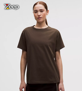 XEEP Customize <b>Women's</b> Casual Lightweight Breathable Workout Knitted Spandex/Cotton Solid Embroidered <b>V</b>-<b>neck</b> <b>T</b>-<b>Shirt</b> Loose Fit - Product Image 1