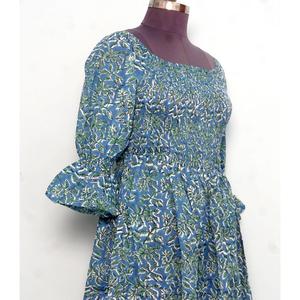 เดรสยาวผ้าฝ้ายแท้ 100% สำหรับผู้หญิง ลายพิมพ์ดอกไม้แบบอินเดีย แขนทรงระฆัง น่ารัก สบายๆ เหมาะสำหรับใส่กลางคืน เรียบง่าย - Product Image 5