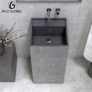 RICO GLOBAL Lavabo rectangulaire sur pied en granit brossé, meuble de salle de bain minimaliste, montage au sol, 35-40 cm - Product Image 4