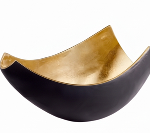 Bol décoratif en métal noir et or artistique avec une forme unique en demi-lune, idéal pour la décoration élégante de la maison et du bureau - Product Image 1