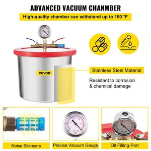 Chambre à vide industrielle 2 gallons Pompe unipolaire 5CFM Couvercle en acrylique pour observation facile Résine de silice Modèle non corrosif - Product Image 4