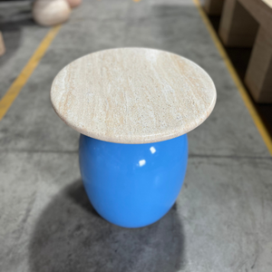 Table d'appoint ronde bleue moderne pour salon d'appartement, mobilier durable et écologique en GFRC, facile à assembler - Product Image 5