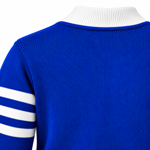 Suéter Cárdigan Zeta Phi Beta para Mujer, Azul Rey con Ribete Crema, Manga con Rayas Universitarias, Letras Griegas Bordadas, Escudo 1920 - Product Image 6