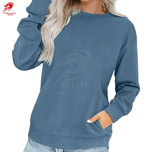 ZHOST INTERNATIONAL SPORTS <b>Women</b> <b>V</b>-<b>neck</b> Long Sleeve <b>Sweatshirt</b> Solid Color Casual Spring Pullover Breathable Eco-Friendly Front - Product Image 5