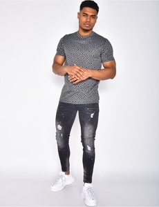 Chemise décontractée à manches courtes et col en V pour homme, imprimé géométrique, respirante, idéale pour l'été - Product Image 1