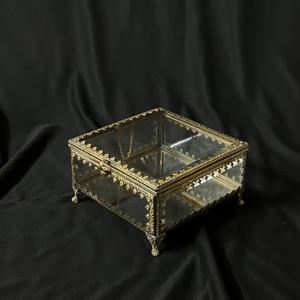 Luxury Vintage Glass Jewelry <b>Box</b>, Gold Metal Frame <b>Decorative</b> <b>Storage</b> <b>Box</b> for Rings Earrings, Vanity Decor & Gifting - Product Image 1