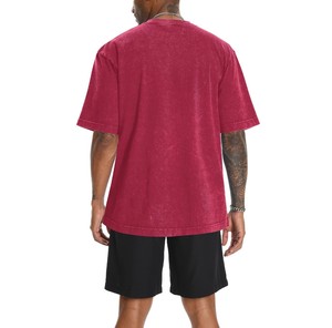 Camiseta de Manga Corta para Hombre, Estilo Urbano, Cuello Redondo, Color Granate, Lavado Ácido, Talla Grande, 100% Algodón, Alta Calidad, OEM, 2026 - Product Image 4