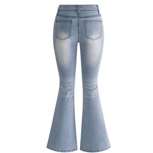 Vaqueros acampanados personalizados para mujer, azul claro, con parche de mariposa, apliques de diamantes de imitación brillantes, cintura alta, estilo streetwear - Product Image 2