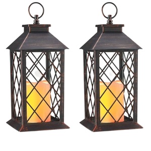 Ensemble de 2 lanternes à bougies en métal, lanternes décoratives crème pour événements intérieurs et extérieurs et mariages, lanterne suspendue de style vintage - Product Image 2