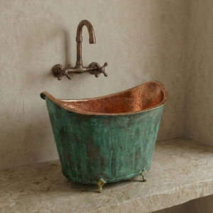 Fregadero de cobre con diseño de cuenco profundo, lavabo de cobre de cuenco ancho, fregadero de cobre de tamaño compacto, lavabo de cobre que ahorra espacio, fregadero de cobre grande - Product Image 1