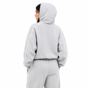 Conjunto Deportivo Unisex de 2 Piezas en Felpa, Sudadera con Cremallera Completa, Pantalones Deportivos Relajados con Ribete en Contraste, Gris Claro, 100% Algodón, Ropa Urbana, Logotipo Personalizado - Product Image 5