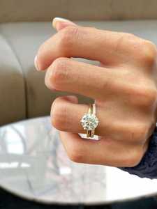 Lab Grown 2.01CT Round Cut Diamond Signet Dual Band <b>Ring</b> <b>Set</b> For Women's 18K Solid <b>Gold</b> Wedding Promise Gift For Lovers - Product Image 4