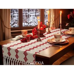 Runner da Tavola Natalizio Rosso 13x72 Pollici, Decorazione Rustica Boho per Tavola Natalizia in Stile Fattoria - Product Image 2