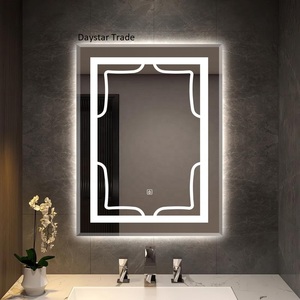 Miroir de salle de bain mural en verre arqué moderne avec rétroéclairage LED, capteur tactile et cadre lumineux décoratif - Product Image 1