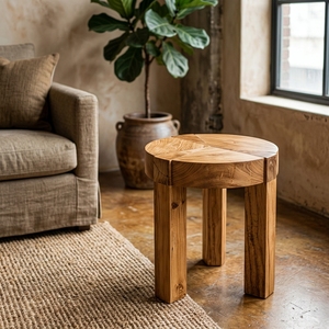 Modern Teak <b>Wood</b> <b>Round</b> <b>Coffee</b> <b>Table</b> Durable & Movable Decorative Living Room Furniture for Bedroom Apartment Use - Product Image 4