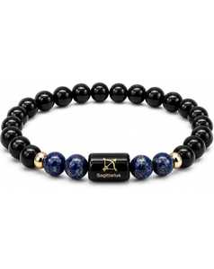 Bracelet en perles Sagittarius, pierre noire, plaqué or, bijoux unisexes, cadeau - Product Image 1