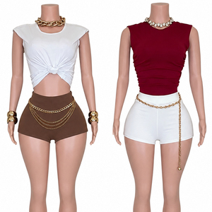 Conjunto de Dos Piezas de Ropa Urbana para Mujer, Top Corto y Pantalones Cortos de Cintura Alta, Atuendo de Moda para Salir de Noche, OEM ODM - Product Image 4