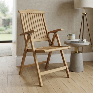Sillón Reclinable Plegable de Madera de Teca Sólida para Exteriores, Respaldo Alto con Listones, Silla de Jardín y Patio, Diseño Artístico y Decorativo, Fácil de Transportar - Product Image 4