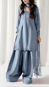 Modern Designer Wear Exclusive Farsi Salwar Kameez Four Beautiful Beads Work Colours Crepe Organza Dupatta Silk Party Reversible - Product Image 5