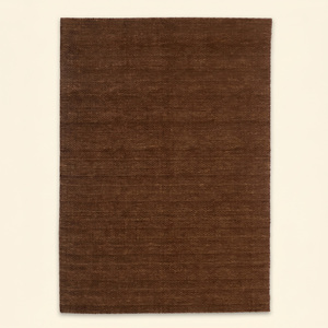 Tapis DECORDEC en laine marron chocolat, texturé uni, antidérapant, écologique, minimaliste, à poils moyens, pour salon - Product Image 1