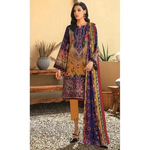 ชุดสلوارกะมีซผ้าฝ้ายพิมพ์ลายดิจิทัลสีฟ้าโอเชียน พร้อมงานเย็บแบบปากีสถาน - Product Image 2