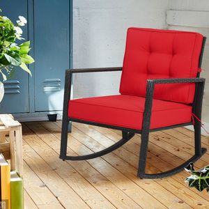 Sedia a dondolo da esterno in rattan con cuscino per giardino - Product Image 1